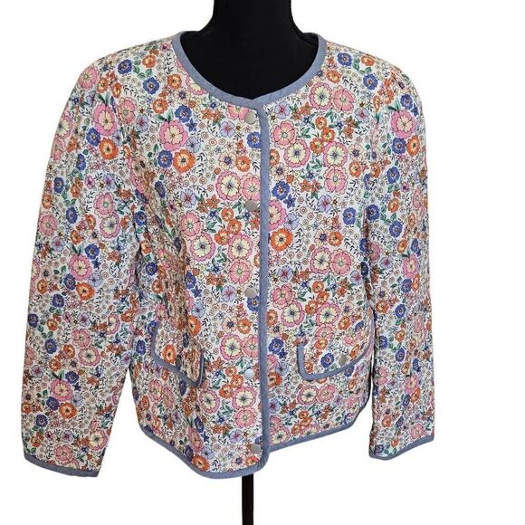 TALBOTS Womens Enchanting Blooms Quilted Collarless Jacket Size 14 - Picture 12 of 13